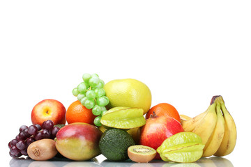 Assortment of exotic fruits isolated on white