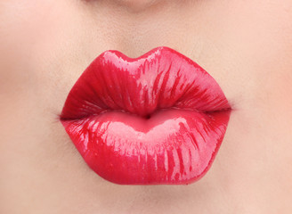 Obraz premium beautiful make up of glamour red gloss lips