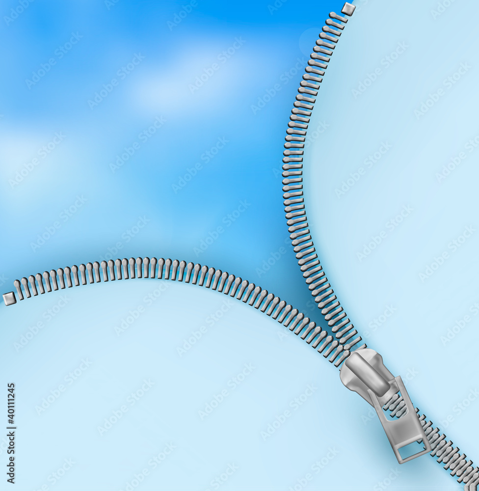 Poster Background with zipper and cloudy sky. Vector.