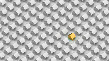 Render of a gold house between the silver houses