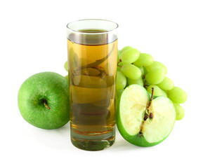 Apple and grape juice with apples and grapes