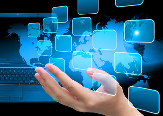 touch screen interface on women hand