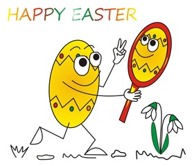 Happy Easter, funny running egg with mirror, eps.