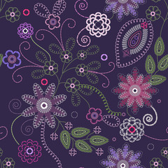 Decorative floral embroidery seamless background.
