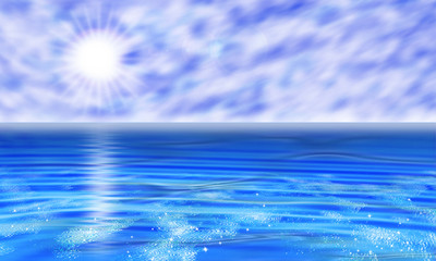 Naklejka na ściany i meble Deep blue sea in tropical sun and sky with wave and cloud