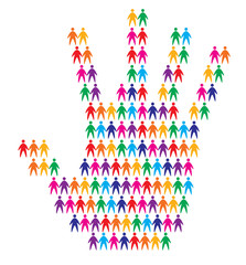 hand with people background, abstract vector illustration