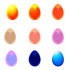 group of easter egg icons with heart isolated