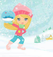 Fototapeta na wymiar beautiful winter girl with winter festive ball