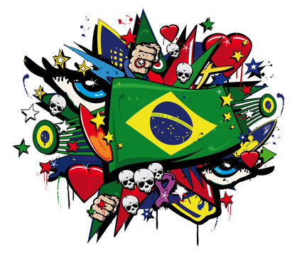 Brazil Flag graffiti brazilian pop art carnival illustration
