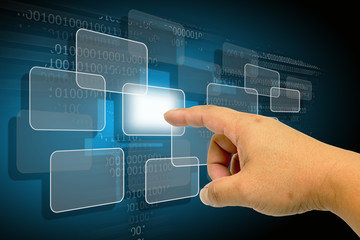 Hand pushing a button