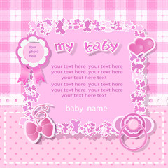 Pink background with scrapbook elements for girl