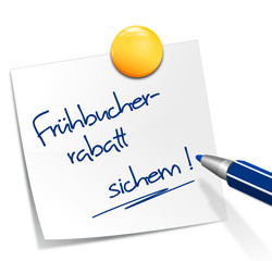 Notizzetel Frühbucherrabatt