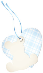 Hangtag Teddy & Heart Check Blue Bow