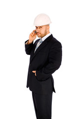 Engineer in the helmet on a white background