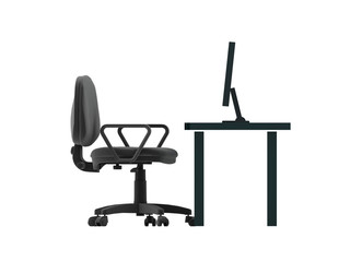 Chair and table with desktop. 3D rendered Illustration. Isolated