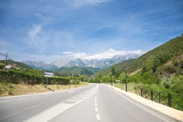 Naklejka premium road to Picos de Europa mountains