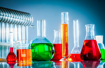 test tubes with colorful liquids