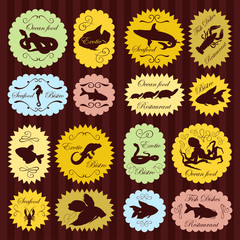 Vintage seafood labels illustration collection background