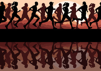 Marathon runners vector background