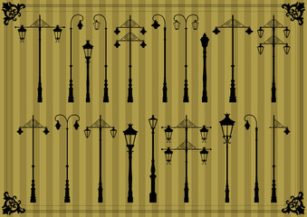 Vintage street lamp detailed silhouettes illustration