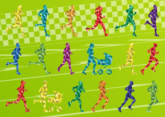 Marathon runners colorful silhouettes illustration collection