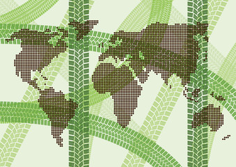 Fototapeta premium Ecology energy tire footprint world map concept