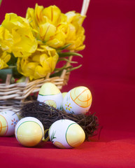 Easter eggs and tulips