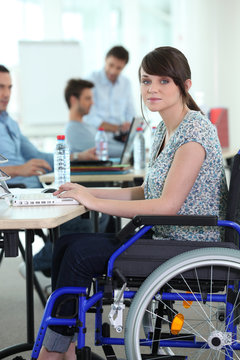 Young woman disabled at work