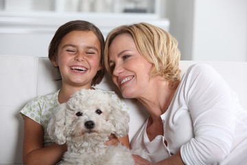 Mother, daughter and the dog