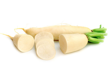 Daikon radishes isolated on white background