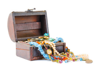 Open the treasure chest on a white background