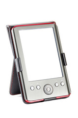 E-book with a blank screen, isolated on white background