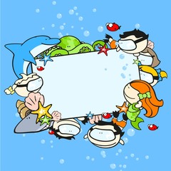 Background with cute underwater world explorers