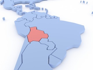 Three-dimensional map of Bolivia isolated on background. 3d