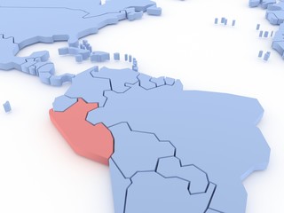 Three-dimensional map of Peru isolated on background. 3d