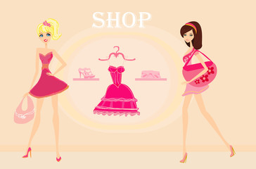 fashion girls Shopping illustration