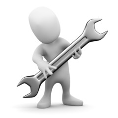 3d Little man carries a heavy spanner