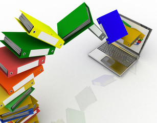 Obraz premium Colorful folders fly into your laptop