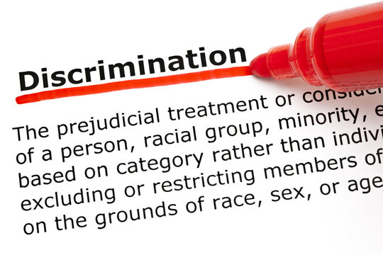Dictionary definition of the word Discrimination underlined with red marker