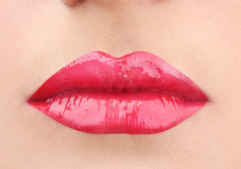 beautiful make up of glamour red gloss lips