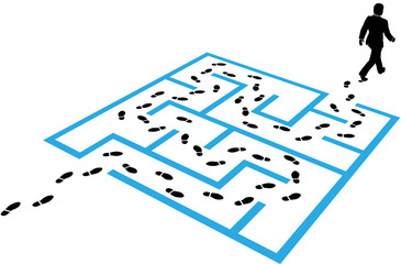 Business man path footprints solution puzzle