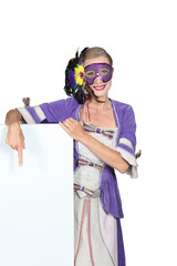 Woman pointing at white board