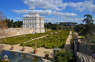 panorama of beautiful villa pamphili with italian garden in rome