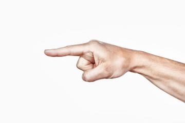 Arm and index finger on a white background.