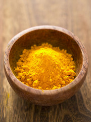 close up of a bowl of grounded turmeric
