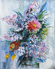 Plakat obraz olejny bukiet wiosennych kwiatów