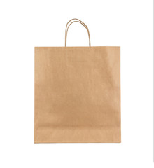 Blank brown paper bag isolated on white background