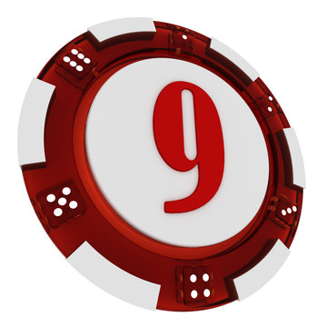 Poker chip font. 3D Rendered Casino Style. Letter 9