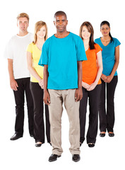 group of young diverse people on white background