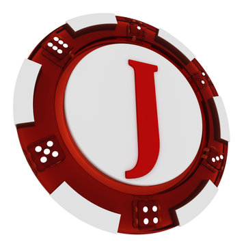 Poker chip font. 3D Rendered Casino Style. Letter J